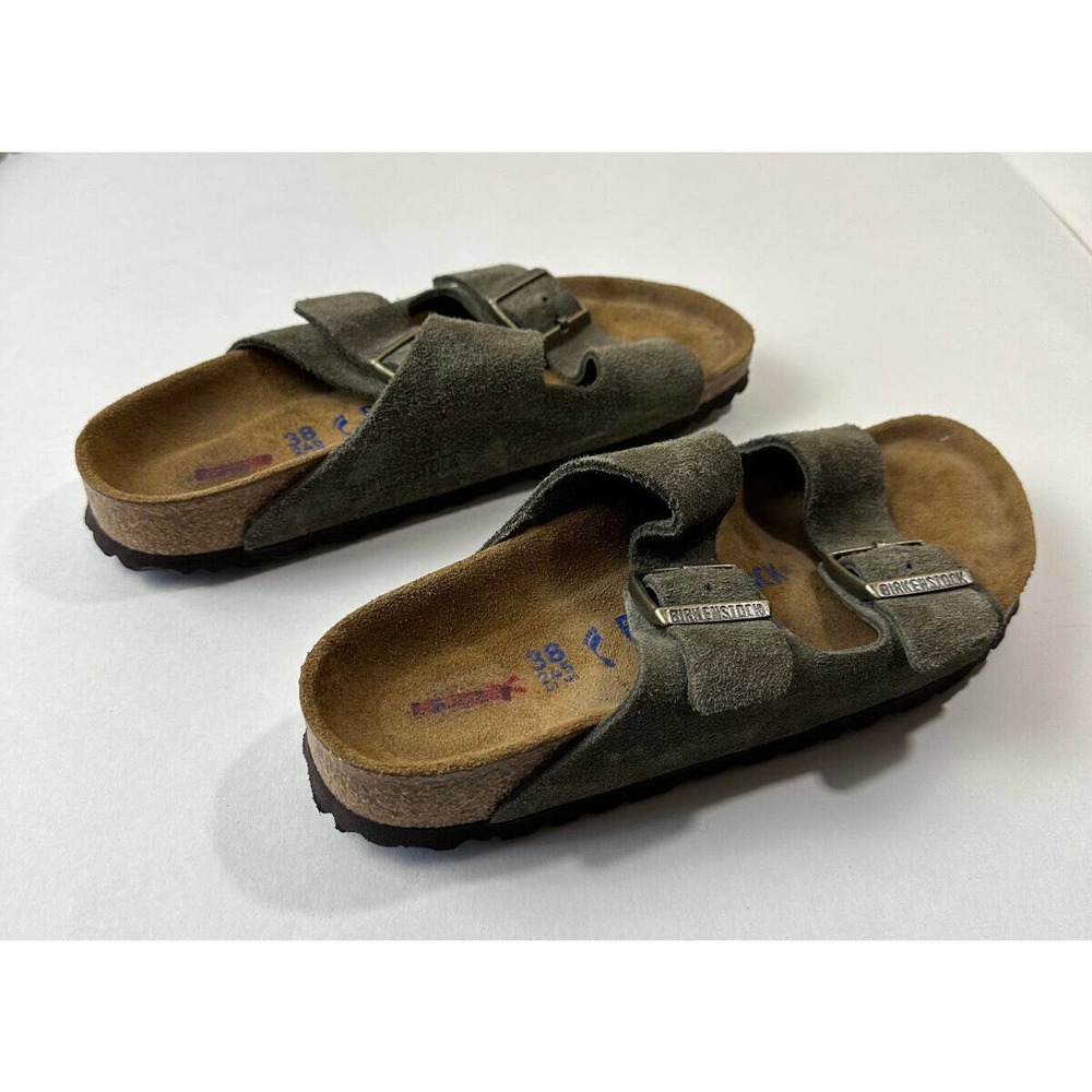 Birkenstock Double Strap Suede Sandals Sage Green Slides Size 38 Women's US 7 - Picture 7 of 11
